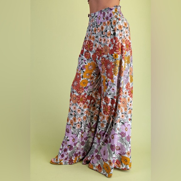 💚 3246. Floral Boho Smocked Waist Wide Leg Pants - Picture 4 of 12